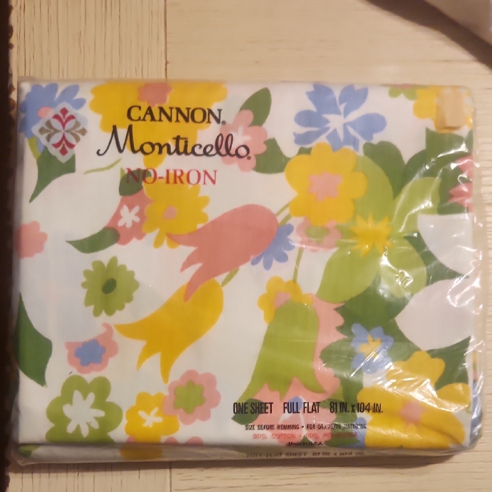 Cannon Monticello Vintage Full Flat Floral Sheet New Old Stock 70s Mille Fleurs